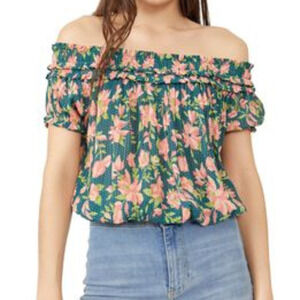 FREE PEOPLE Green Suki Floral Garden Combo Off the Shoulder Top Small NEW